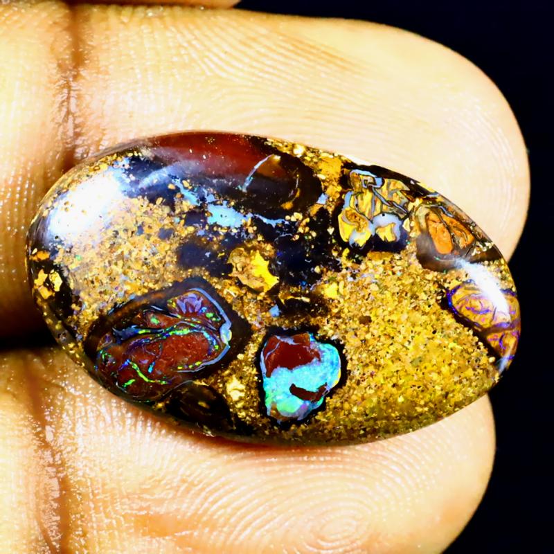 13.87 ct Shimmering Fancy Shape (25 x 15 mm) Multi Color Australian Koroit Boulder Opal Natural Loose Gemstone