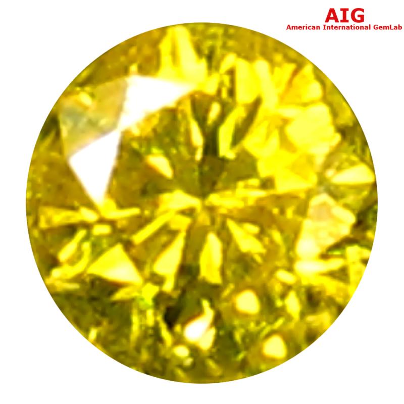 0.07 ct AIG Certified Spectacular Round Shape (3 x 2 mm) Fancy Vivid Yellow Diamond Natural Gemstone