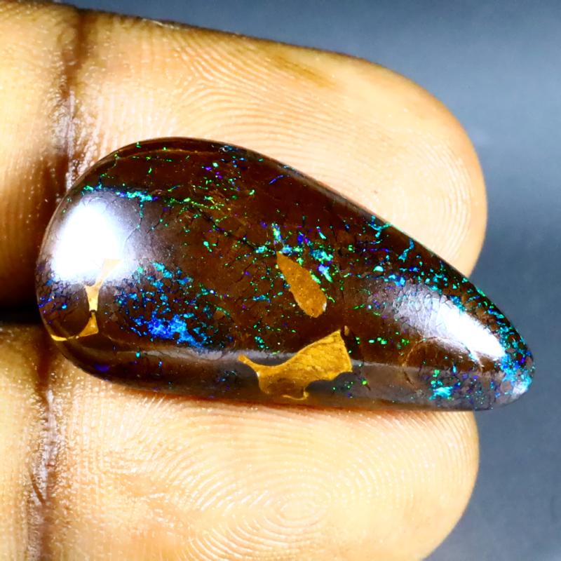18.38 ct Significant Fancy Shape (28 x 14 mm) Multi Color Australian Koroit Boulder Opal Natural Loose Gemstone