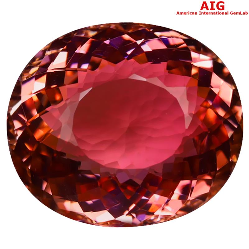 10.46 ct AIG Certified Attractive Oval Cut (15 x 13 mm) Unheated / Untreated Orange Pink Tourmaline Gemstone