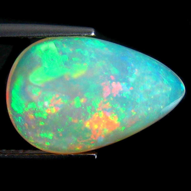 5.64 ct Superior Pear Cabochon (17 x 11 mm) Ethiopian 360 Degree Flashing Rainbow Opal Natural Gemstone