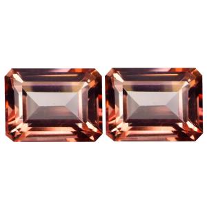 3.74 ct (2pcs) MATCHING PAIR Marvelous Octagon Cut (8 x 6 mm) Peach Pink Salmon Ice Topaz Genuine Stone