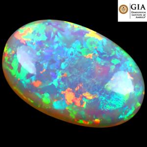 GIA Certified 52.15 ct AAA+ Grade Astonishing Oval Cabochon Cut (32 x 27 mm) Play of Colors Rainbow Opal Natural Gemstone