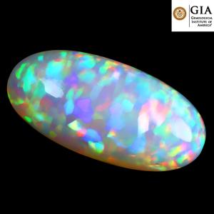 GIA Certified 36.51 ct AAA+ Grade Marvelous Oval Cabochon Cut (39 x 19 mm) Play of Colors Rainbow Opal Natural Gemstone