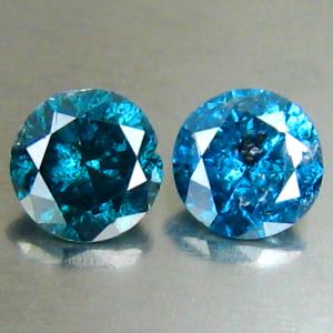0.39 ct (2pcs) MATCHING PAIR Extraordinary 4 mm Round Cut Vivid Blue Diamond Genuine Stone