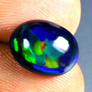 2.58 ct Mesmerizing Oval Cabochon (11 x 9 mm) Ethiopian 360 Degree Flashing Black Opal Natural Gemstone