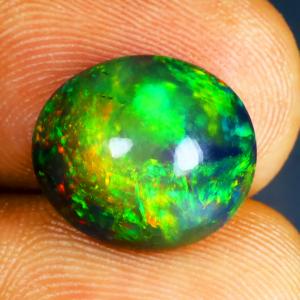 4.11 ct Superb Oval Cabochon (13 x 11 mm) Ethiopian 360 Degree Flashing Black Opal Natural Gemstone