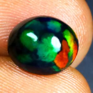 3.00 ct Super-Excellent Oval Cabochon (10 x 9 mm) Ethiopian 360 Degree Flashing Black Opal Natural Gemstone