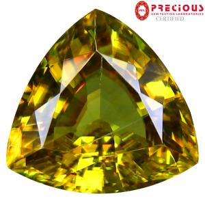 5.41 ct PGTL Certified AAA+ Grade Flashing Trillion Cut (11 x 11 mm) Un-Heated Greenish Yellow Sphene Stone
