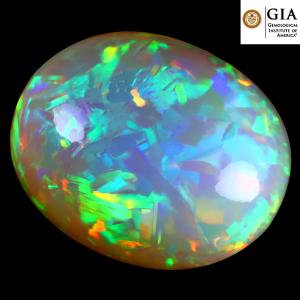 GIA Certified 47.38 ct AAA+ Grade Extraordinary Oval Cabochon Cut (29 x 23 mm) Play of Colors Rainbow Opal Natural Gemstone