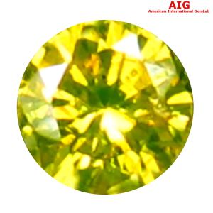 0.06 ct AIG Certified Attractive Round Shape (2 x 2 mm) Fancy Greenish Yellow Diamond Natural Gemstone