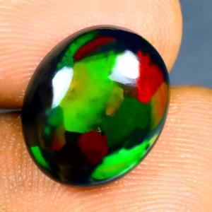 4.01 ct Sparkling Oval Cabochon (13 x 11 mm) Ethiopian 360 Degree Flashing Black Opal Natural Gemstone