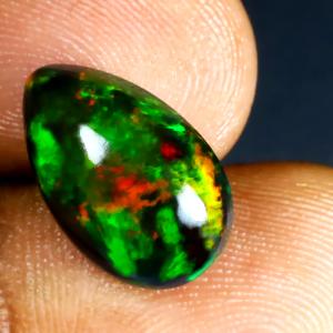 4.18 ct Phenomenal Pear Cabochon (15 x 9 mm) Ethiopian 360 Degree Flashing Black Opal Natural Gemstone