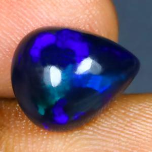 2.96 ct Sparkling Pear Cabochon (12 x 10 mm) Ethiopian 360 Degree Flashing Black Opal Natural Gemstone