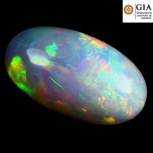GIA Certified 29.28 ct AAA+ Grade Significant Oval Cabochon Cut (29 x 16 mm) Play of Colors Rainbow Opal Natural Gemstone
