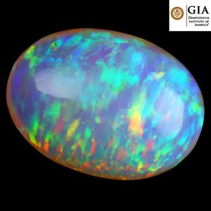 GIA Certified 40.94 ct AAA+ Grade Eye-opening Oval Cabochon Cut (29 x 21 mm) Play of Colors Rainbow Opal Natural Gemstone
