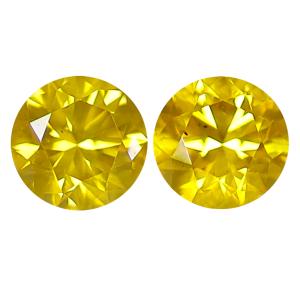 0.80 ct (2pcs) MATCHING PAIR Super-Excellent Round Cut (5 x 5 mm) Fancy Vivid Yellow Yellow Diamond Genuine Stone