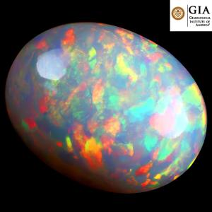 GIA Certified 33.75 ct AAA+ Grade Good-looking Oval Cabochon Cut (31 x 24 mm) Play of Colors Rainbow Opal Natural Gemstone