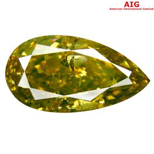1.01 ct AIG Certified Splendid Pear Cut (9 x 5 mm) Unheated / Untreated Fancy Greenish Yellow Diamond Loose Stone