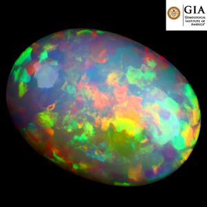 GIA Certified 27.47 ct AAA+ Grade Significant Oval Cabochon Cut (28 x 21 mm) Play of Colors Rainbow Opal Natural Gemstone