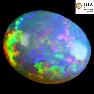 GIA Certified 52.51 ct AAA+ Grade Spectacular Oval Cabochon Cut (37 x 25 mm) Play of Colors Rainbow Opal Natural Gemstone
