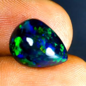 4.05 ct Charming Pear Cabochon (13 x 10 mm) Ethiopian 360 Degree Flashing Black Opal Natural Gemstone