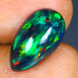 3.82 ct Grand looking Pear Cabochon (15 x 9 mm) Ethiopian 360 Degree Flashing Black Opal Natural Gemstone