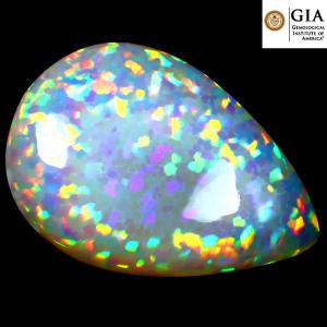 GIA Certified 29.32 ct AAA+ Grade Fair Pear Cabochon Cut (30 x 21 mm) Play of Colors Rainbow Opal Natural Gemstone