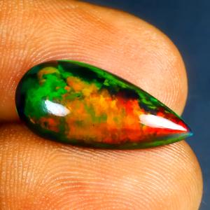 4.27 ct Eye-catching Pear Cabochon (19 x 9 mm) Ethiopian 360 Degree Flashing Black Opal Natural Gemstone