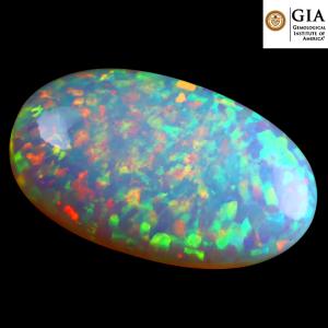 GIA Certified 41.76 ct AAA+ Grade Attractive Oval Cabochon Cut (33 x 20 mm) Play of Colors Rainbow Opal Natural Gemstone