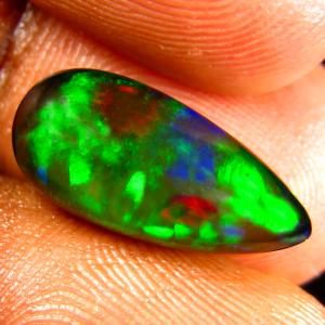 3.44 ct Fantastic Pear Cabochon Cut (17 x 8 mm) Ethiopia Play of Colors Black Opal Natural Gemstone